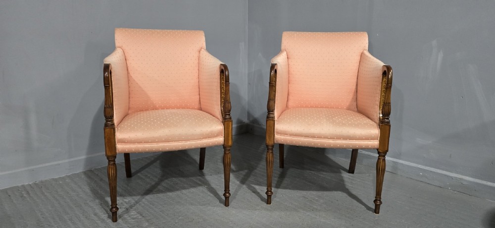 Fine Pair Mahogany Inlaid Armchairs View III