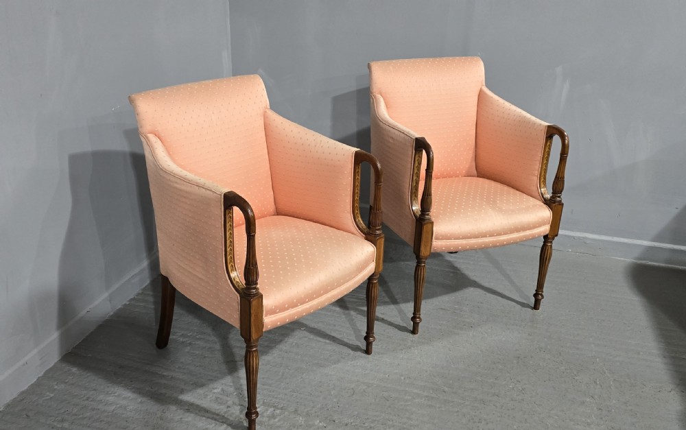 Fine Pair Mahogany Inlaid Armchairs View V