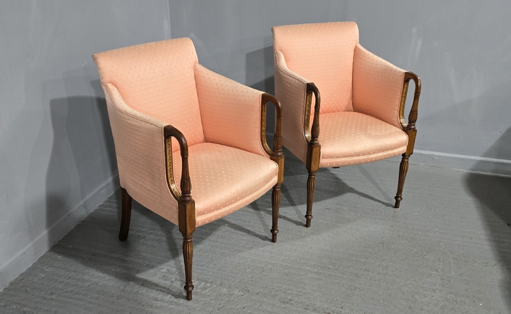 Fine Pair Mahogany Inlaid Armchairs View VI