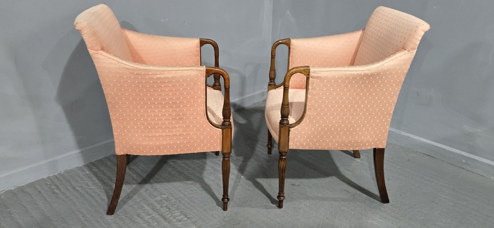 Fine Pair Mahogany Inlaid Armchairs View X