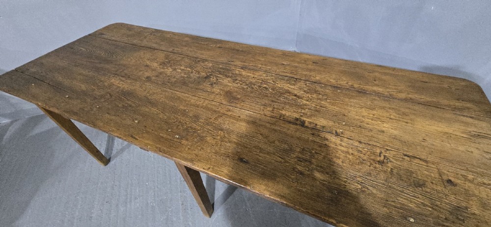 Good French Pine Refrectory Farmhouse Kitchen Dining Table View XII