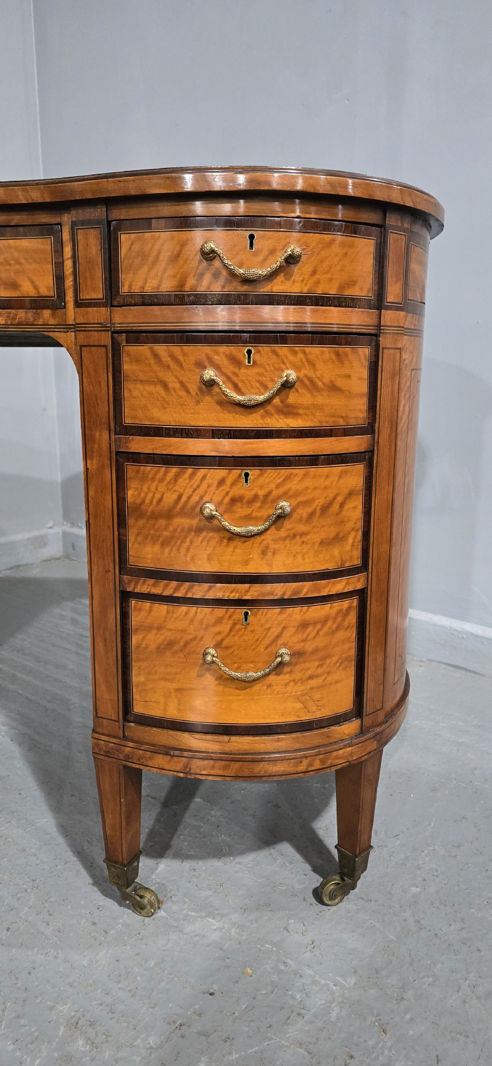 Fine English Satinwood Kidney Desk View II