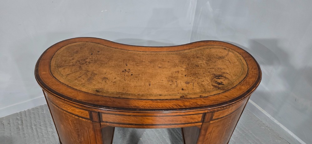 Fine English Satinwood Kidney Desk View VIII