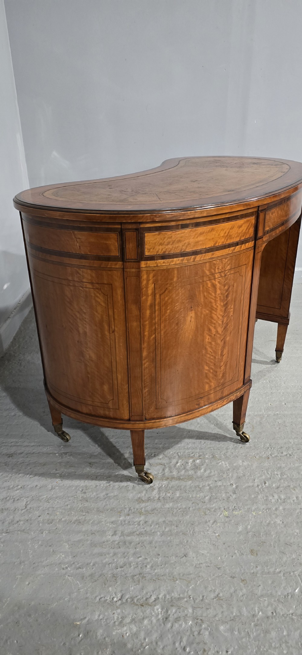 Fine English Satinwood Kidney Desk View IX