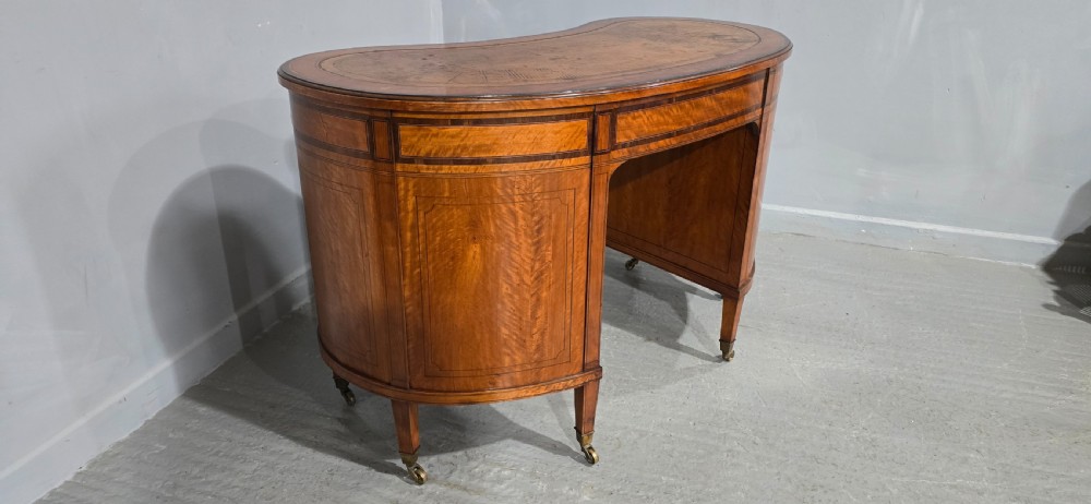 Fine English Satinwood Kidney Desk View X