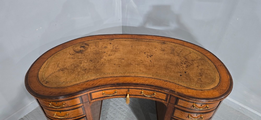 Fine English Satinwood Kidney Desk View XI