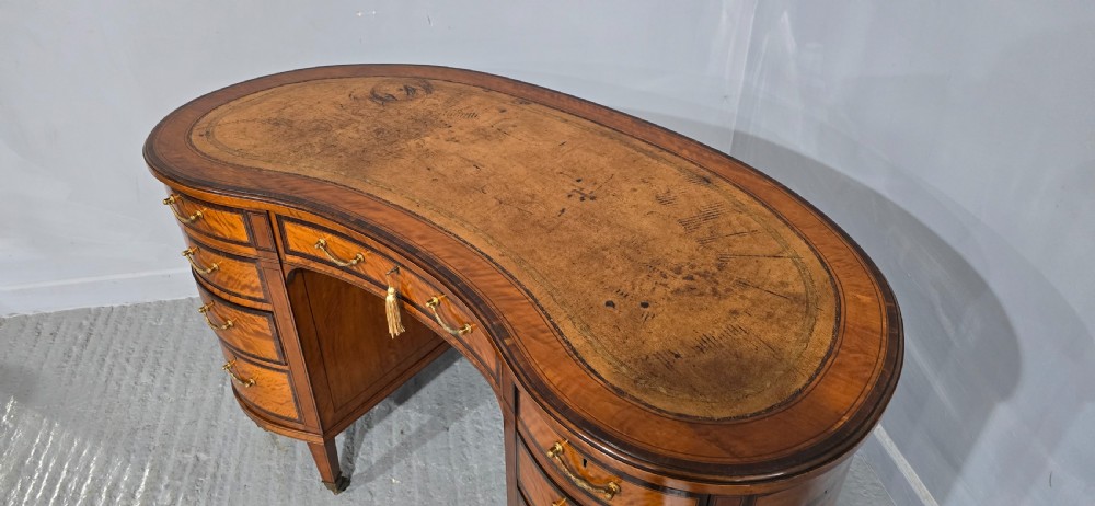 Fine English Satinwood Kidney Desk View XIV