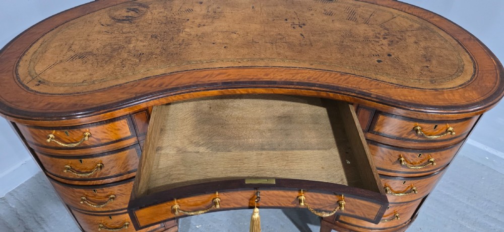Fine English Satinwood Kidney Desk View XV