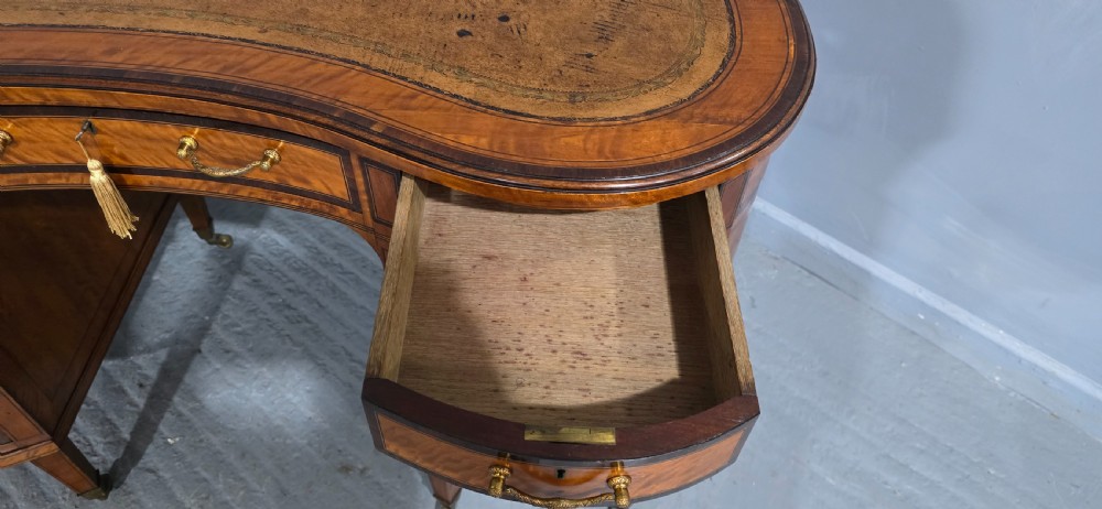 Fine English Satinwood Kidney Desk View XVI