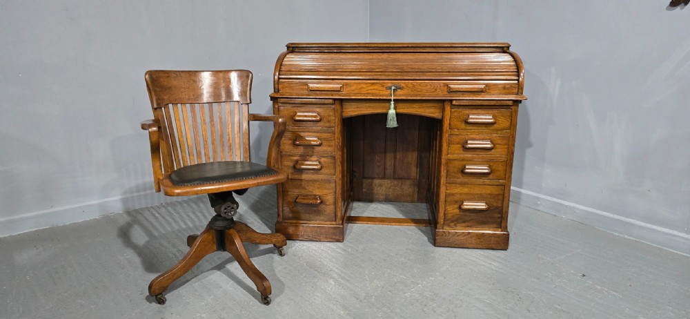 Oak Roll Top and Matching Desk Chair View II