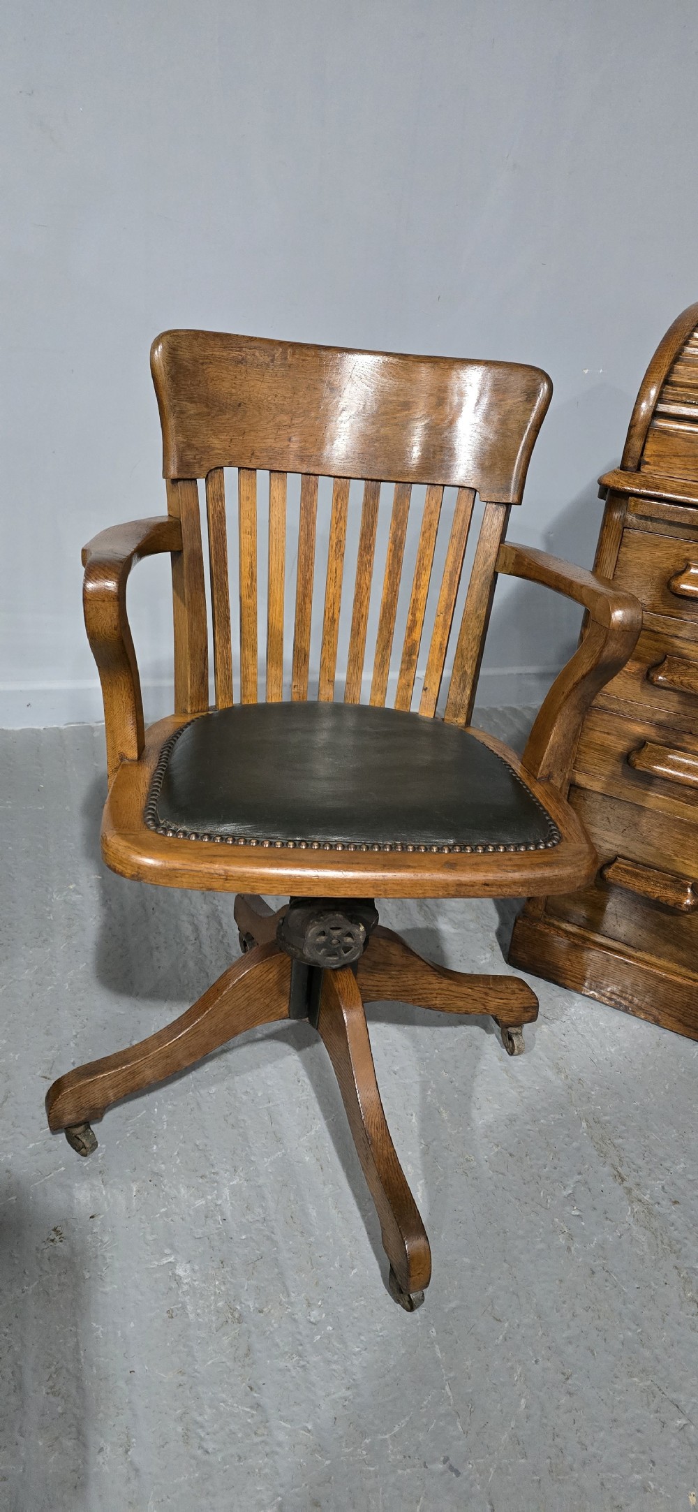 Oak Roll Top and Matching Desk Chair View VI