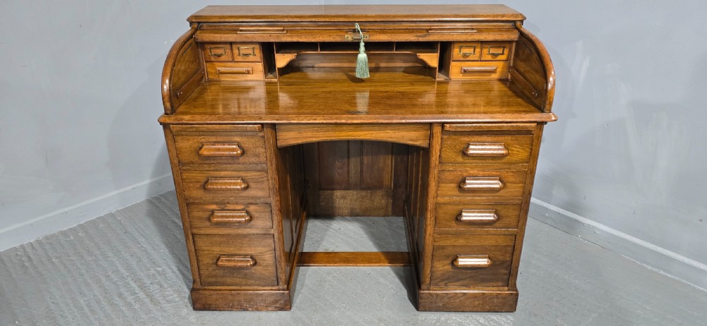 Oak Roll Top and Matching Desk Chair View XVI