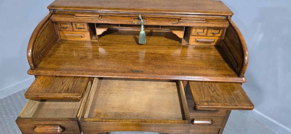 Oak Roll Top and Matching Desk Chair View XVIII