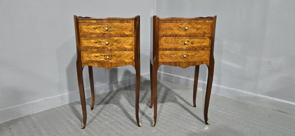 Pair French Marquetry Bedside Chests of Drawers View II