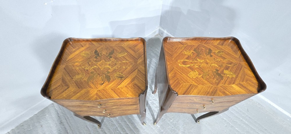 Pair French Marquetry Bedside Chests of Drawers View V