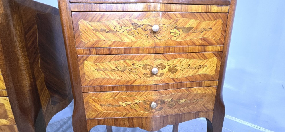 Pair French Marquetry Bedside Chests of Drawers View VII