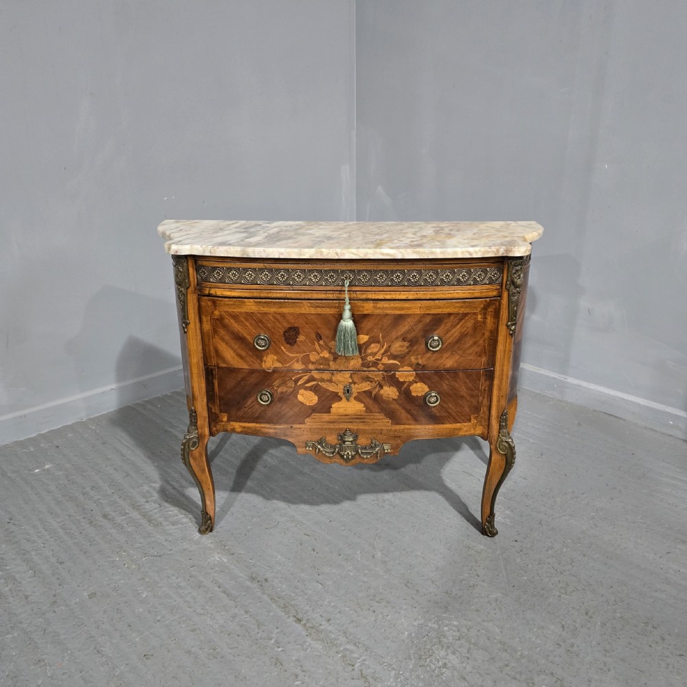 Superb Bombe Inlaid  Walnut Commode Chest of Drawers