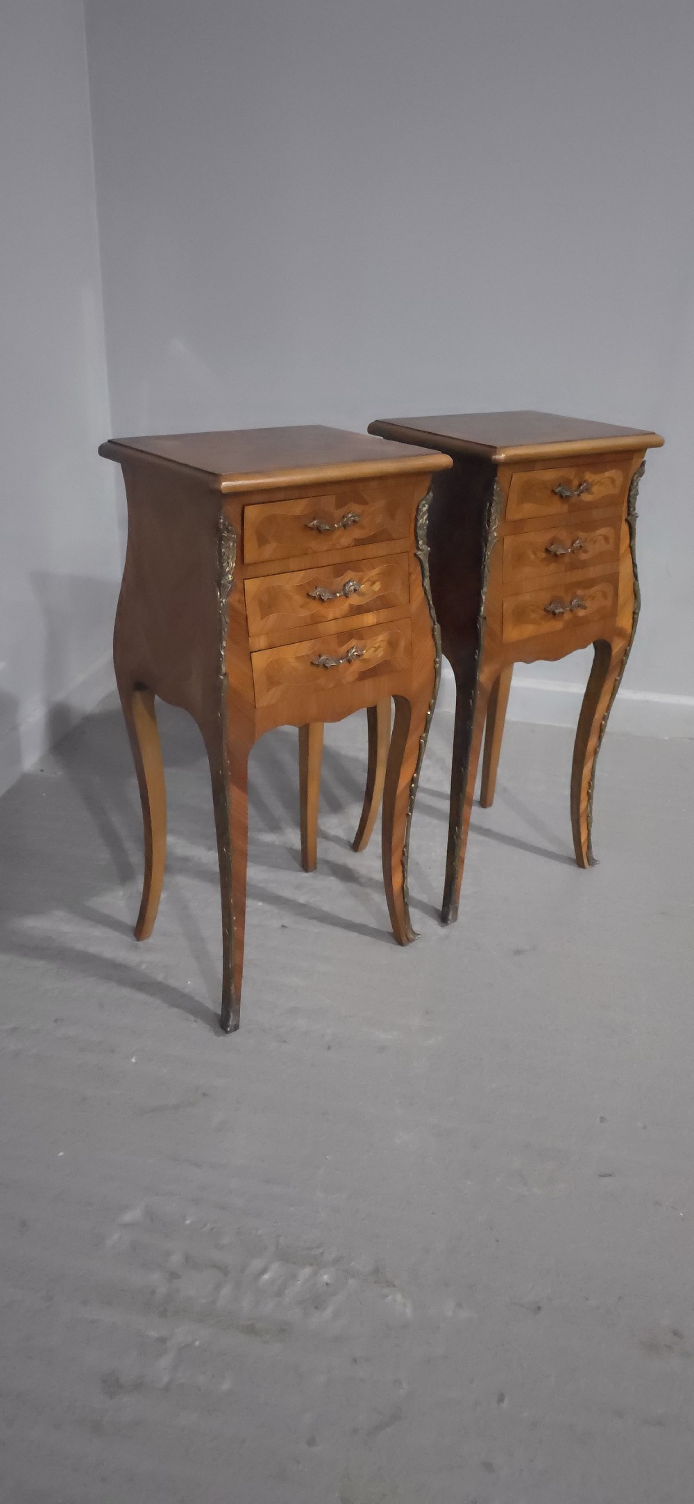 Pair French Bedside Lamp Chests of Drawers