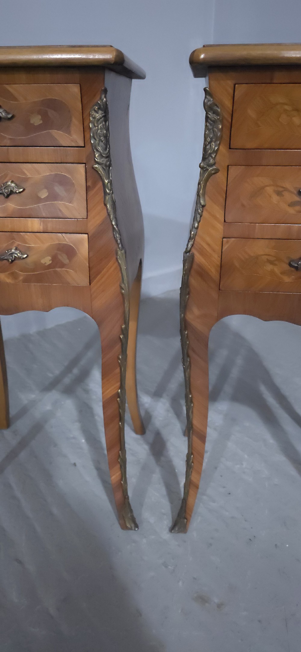 Pair French Bedside Lamp Chests of Drawers View II
