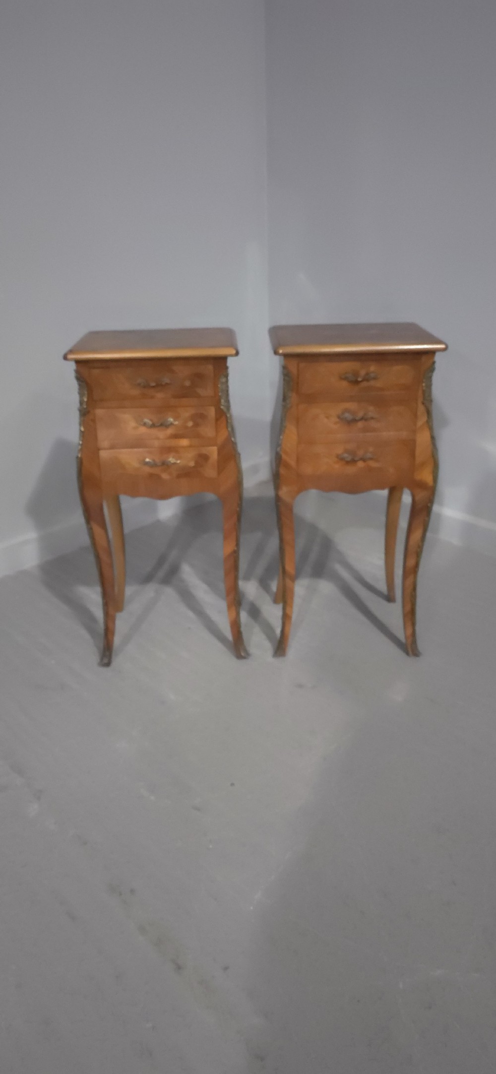 Pair French Bedside Lamp Chests of Drawers View III