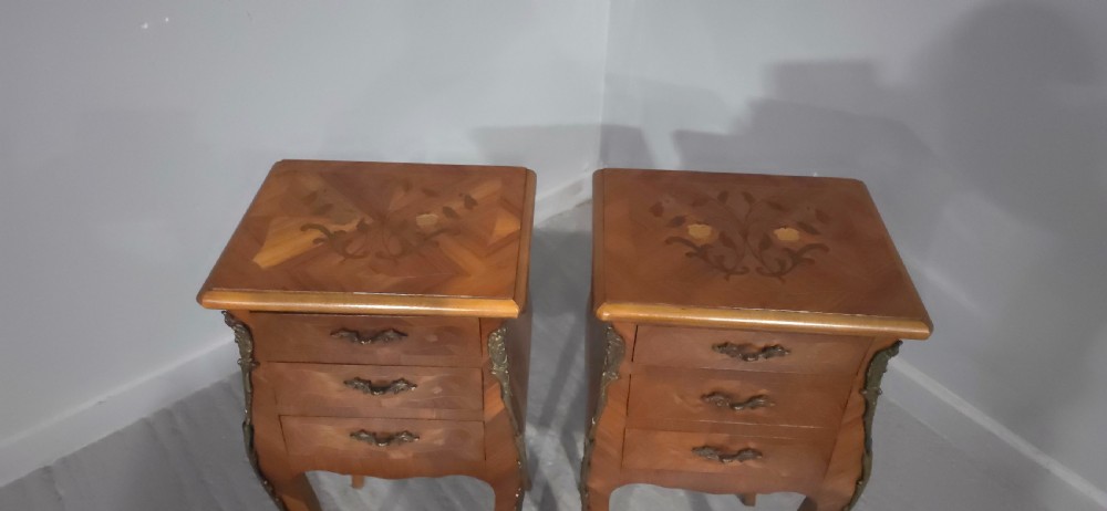 Pair French Bedside Lamp Chests of Drawers View V