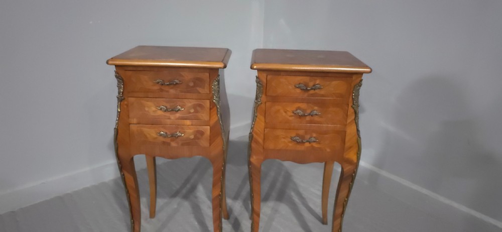 Pair French Bedside Lamp Chests of Drawers View VI