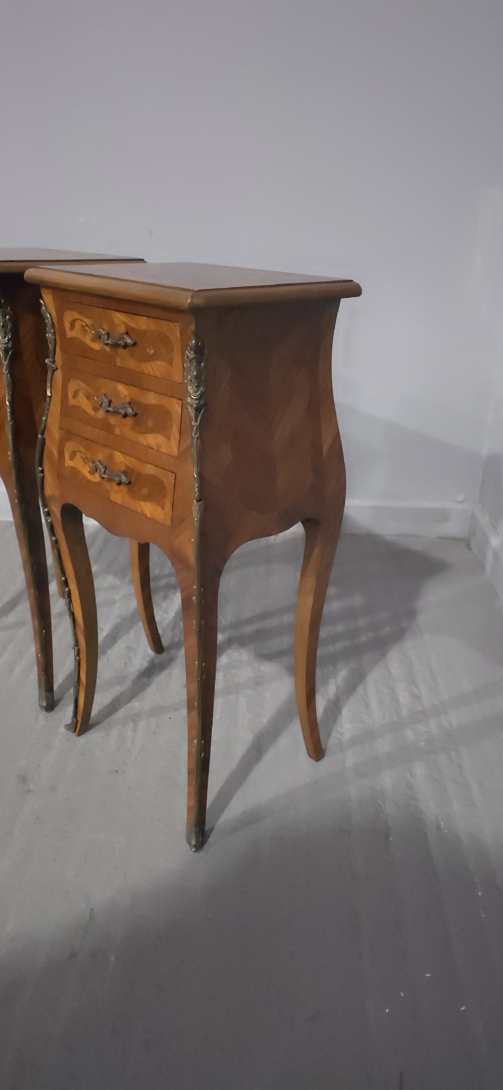 Pair French Bedside Lamp Chests of Drawers View VII