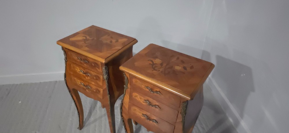 Pair French Bedside Lamp Chests of Drawers View IX
