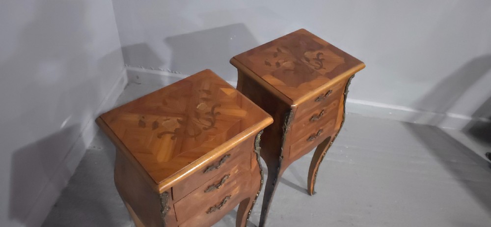 Pair French Bedside Lamp Chests of Drawers View X
