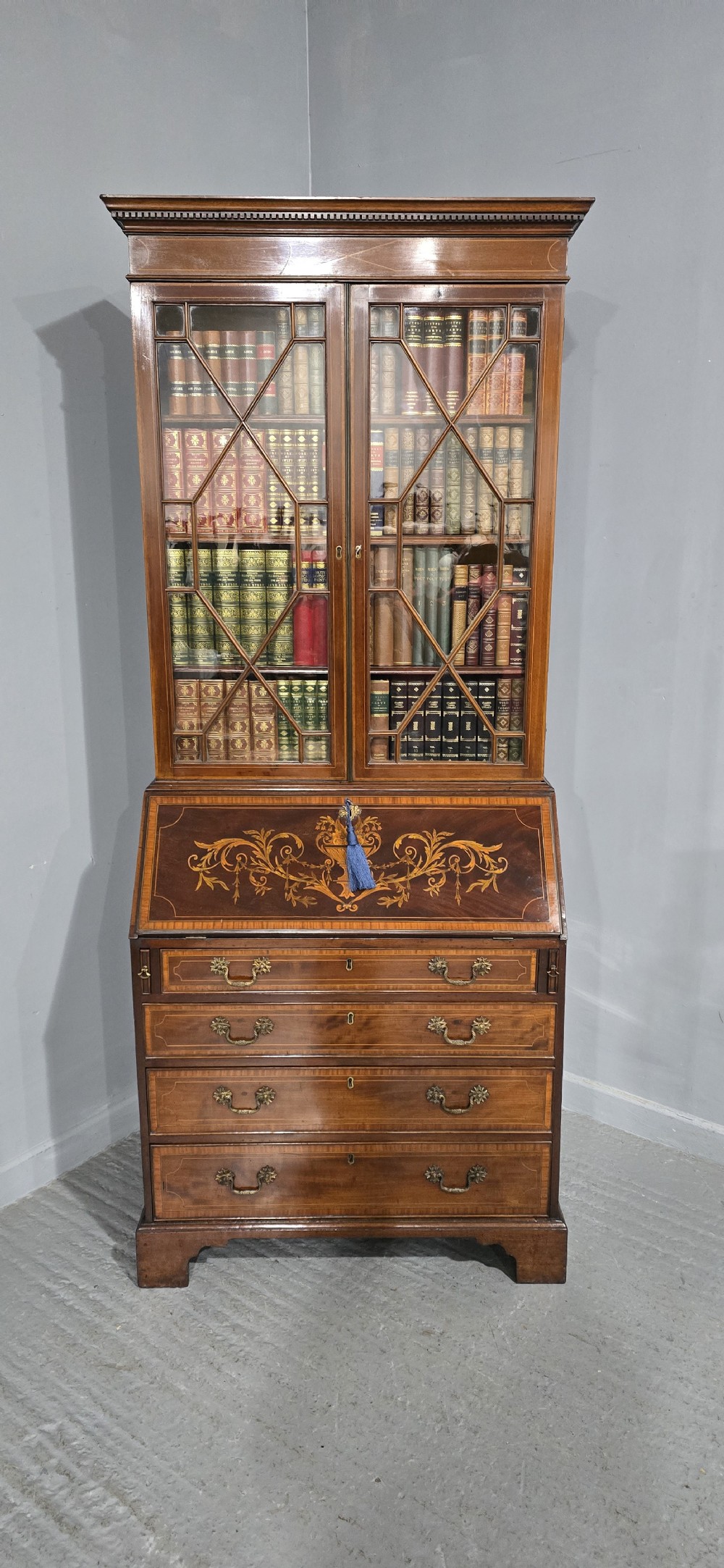 Georgian Inlaid Bureau Bookcase View II