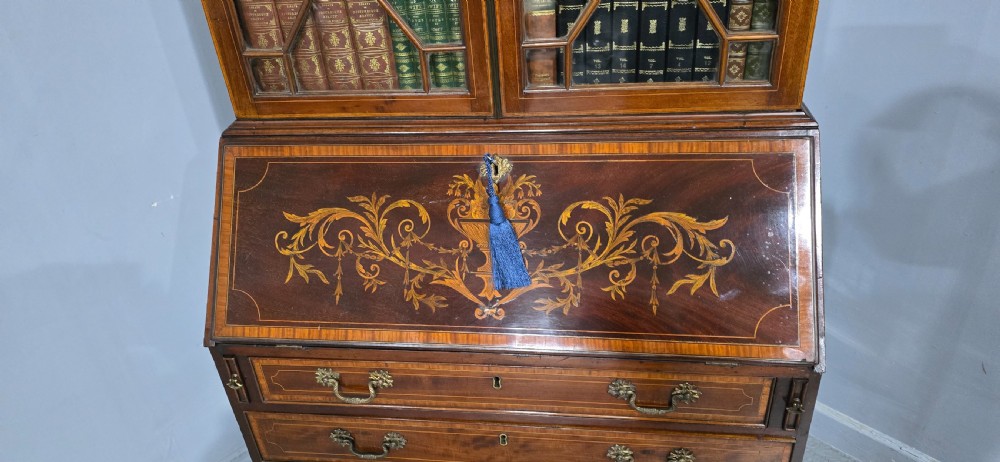 Georgian Inlaid Bureau Bookcase View III