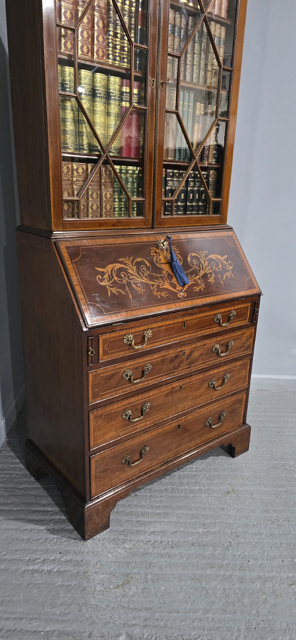 Georgian Inlaid Bureau Bookcase View IX
