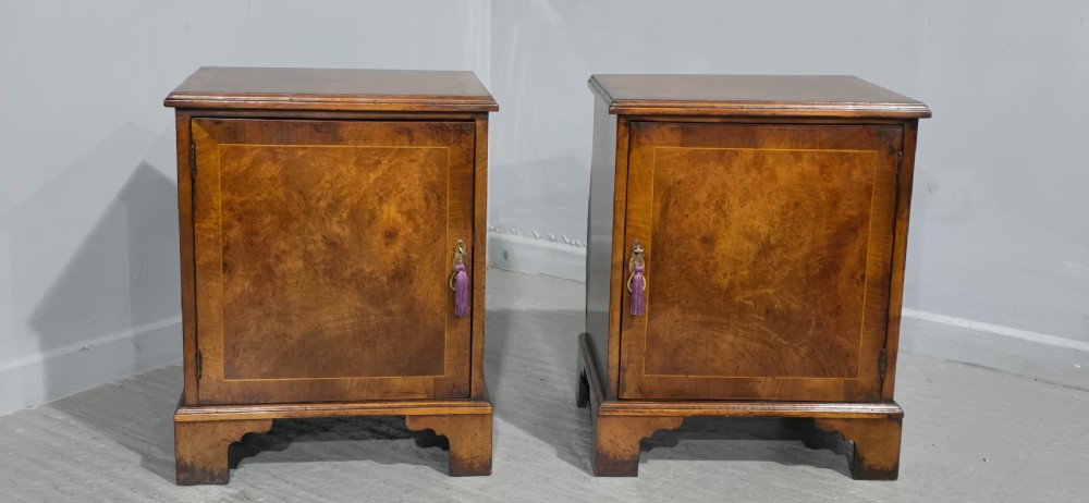 Excelent Quality Pair Burr Walnut Bedside Cabinets View II