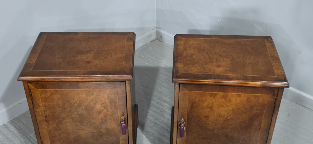 Excelent Quality Pair Burr Walnut Bedside Cabinets View III