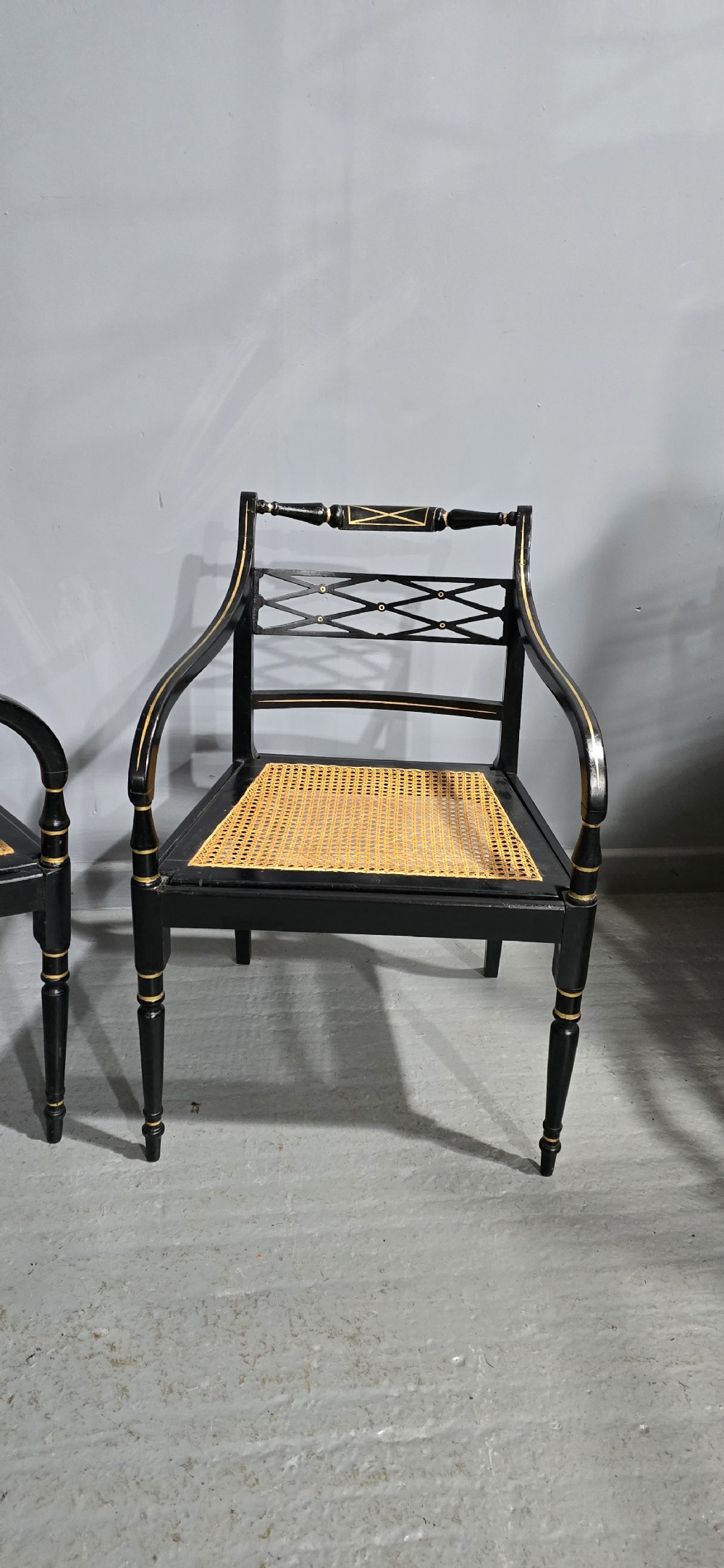 Pair Regency Ebony Side Chairs View V