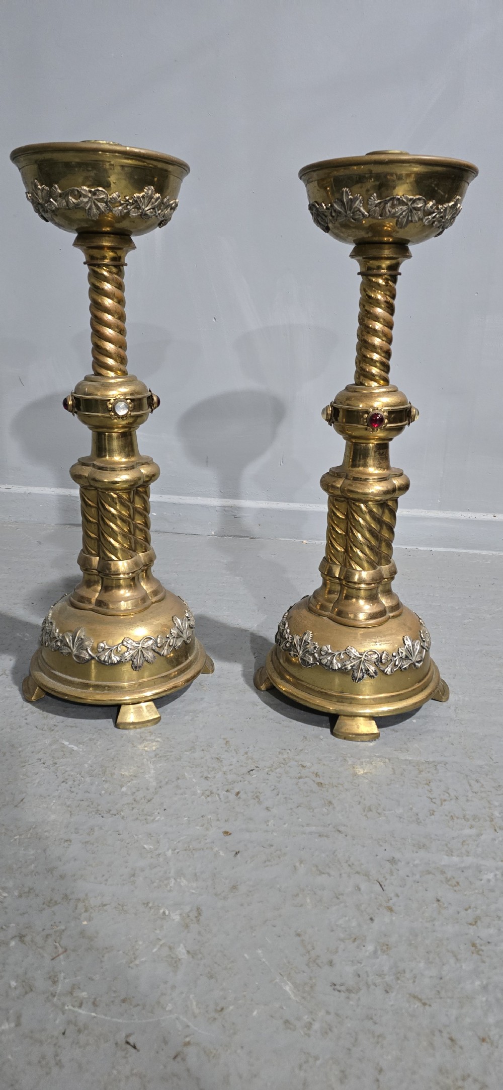 Huge Pair Victorian Brass Church Candlesticks View II