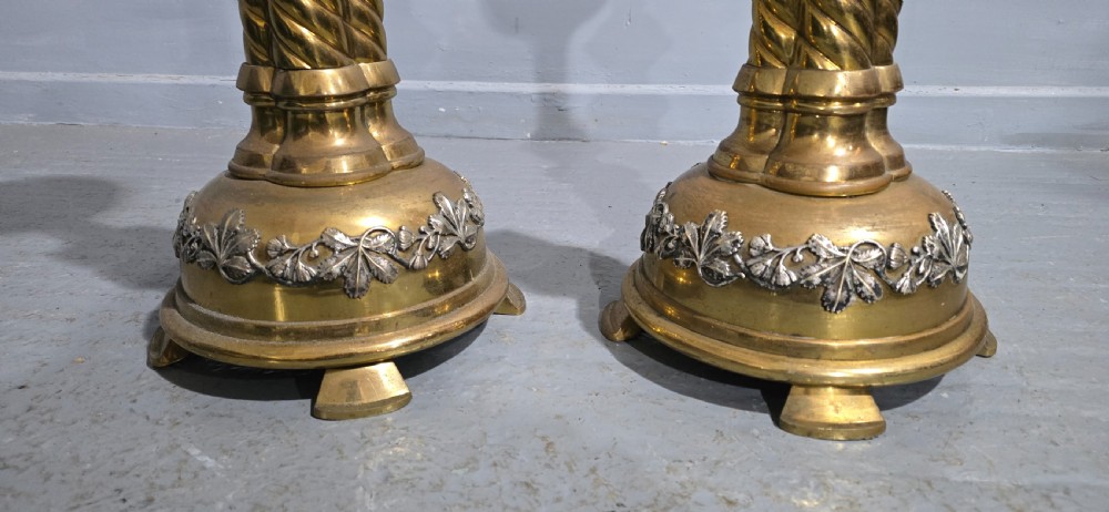 Huge Pair Victorian Brass Church Candlesticks View III