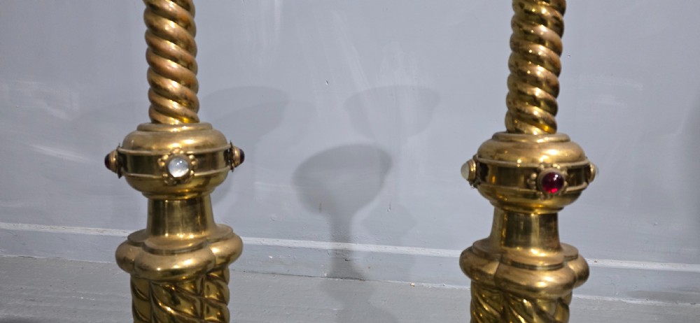 Huge Pair Victorian Brass Church Candlesticks View VI