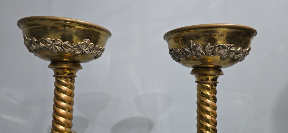 Huge Pair Victorian Brass Church Candlesticks View VII