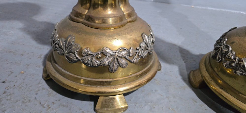 Huge Pair Victorian Brass Church Candlesticks View IX