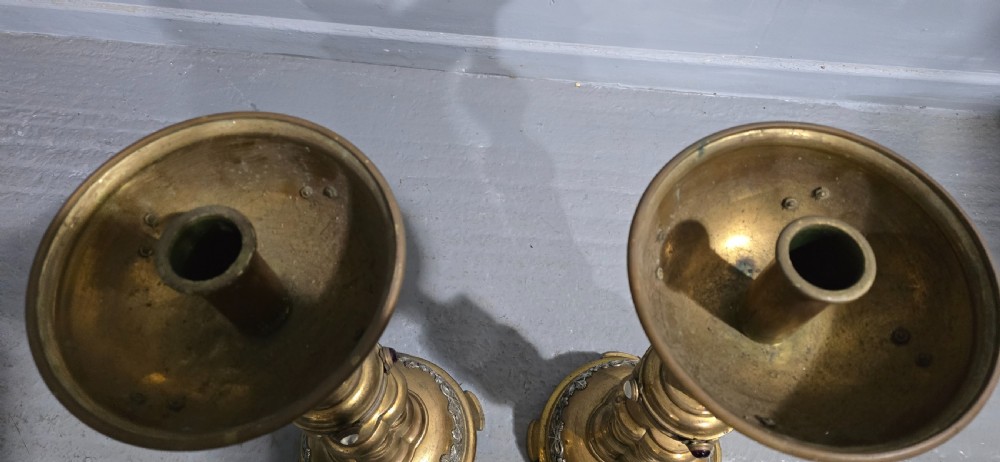 Huge Pair Victorian Brass Church Candlesticks View XI
