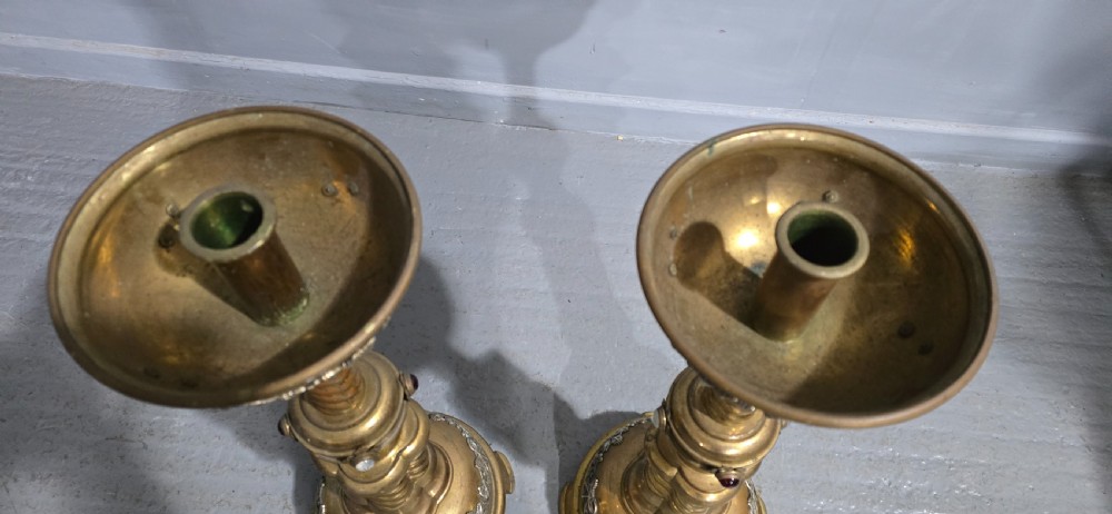 Huge Pair Victorian Brass Church Candlesticks View XII