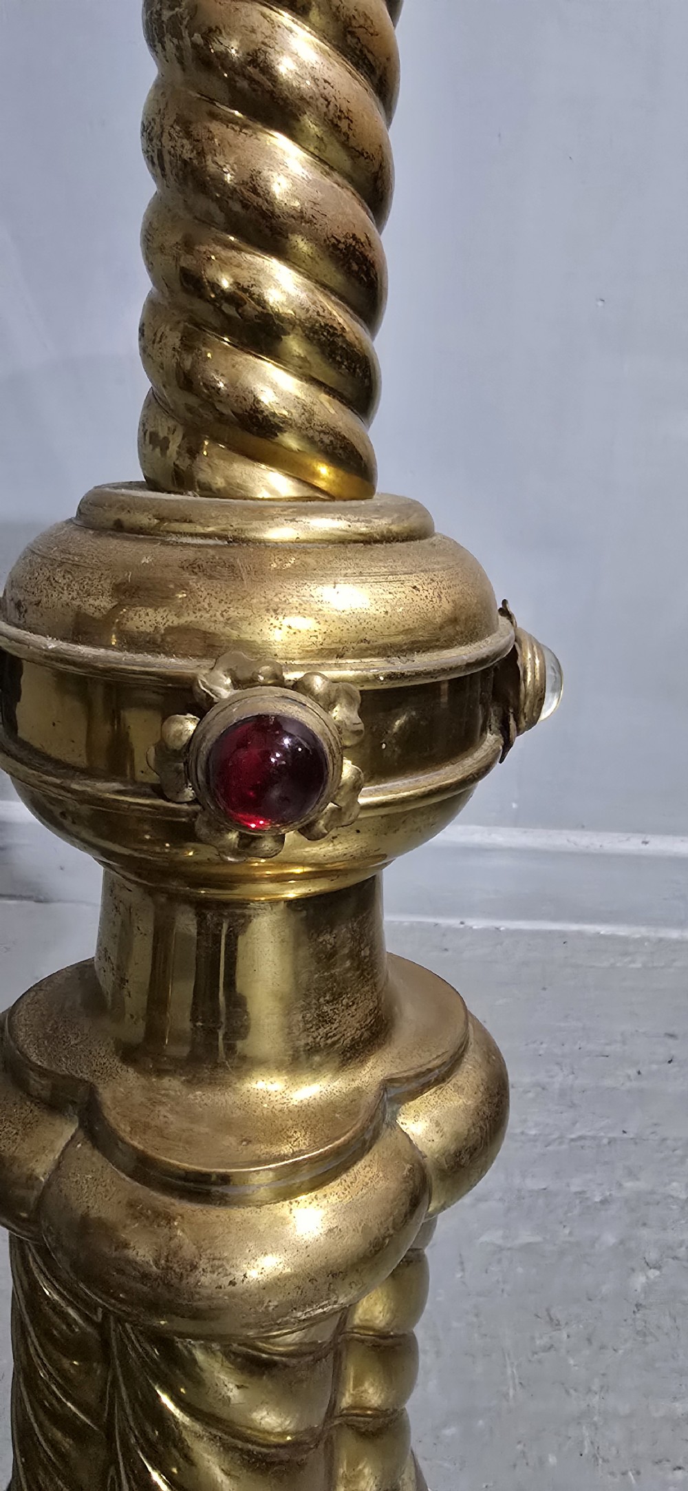 Huge Pair Victorian Brass Church Candlesticks View XIV