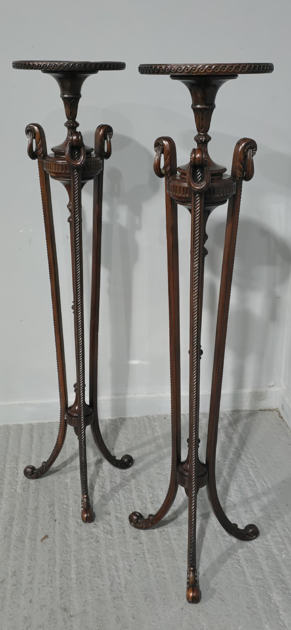Fine Pair Mahogany Torchere Pedestal Stands View XIV