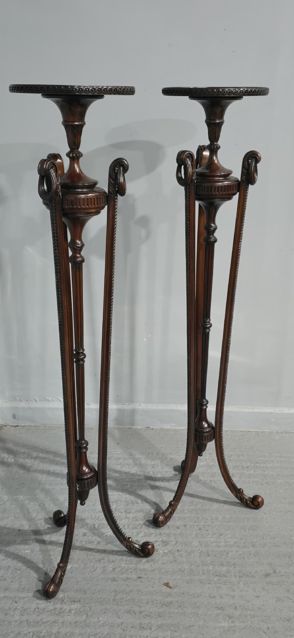 Fine Pair Mahogany Torchere Pedestal Stands View XV