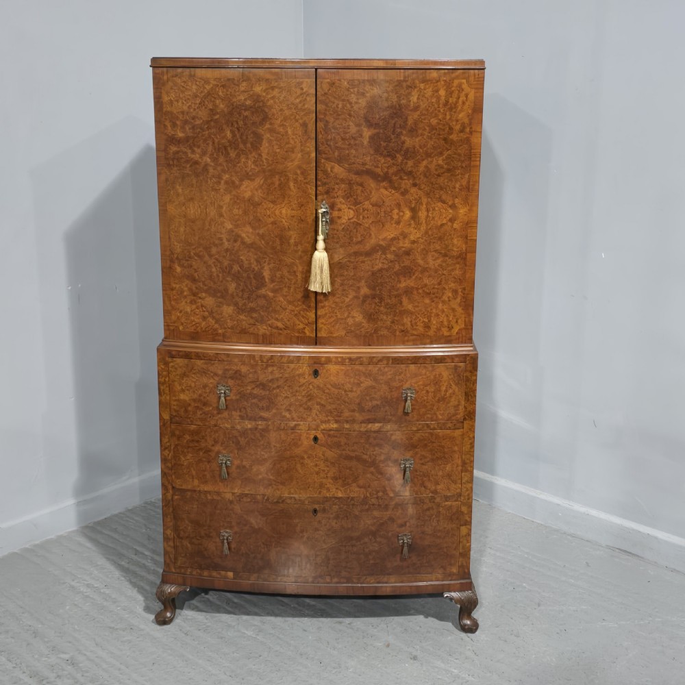 Super Quality Burr Walnut Linen Press of Small Proportions