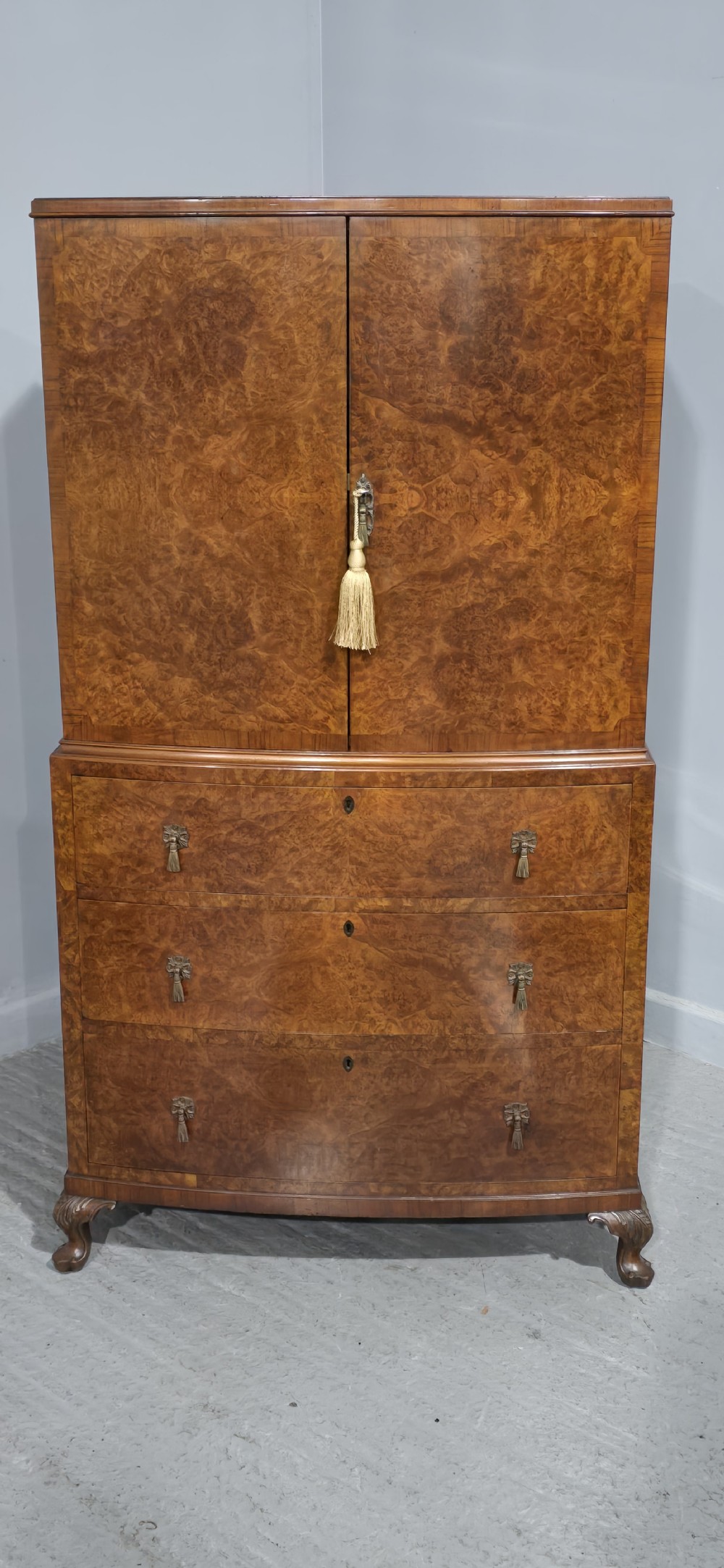 Super Quality Burr Walnut Linen Press of Small Proportions View II