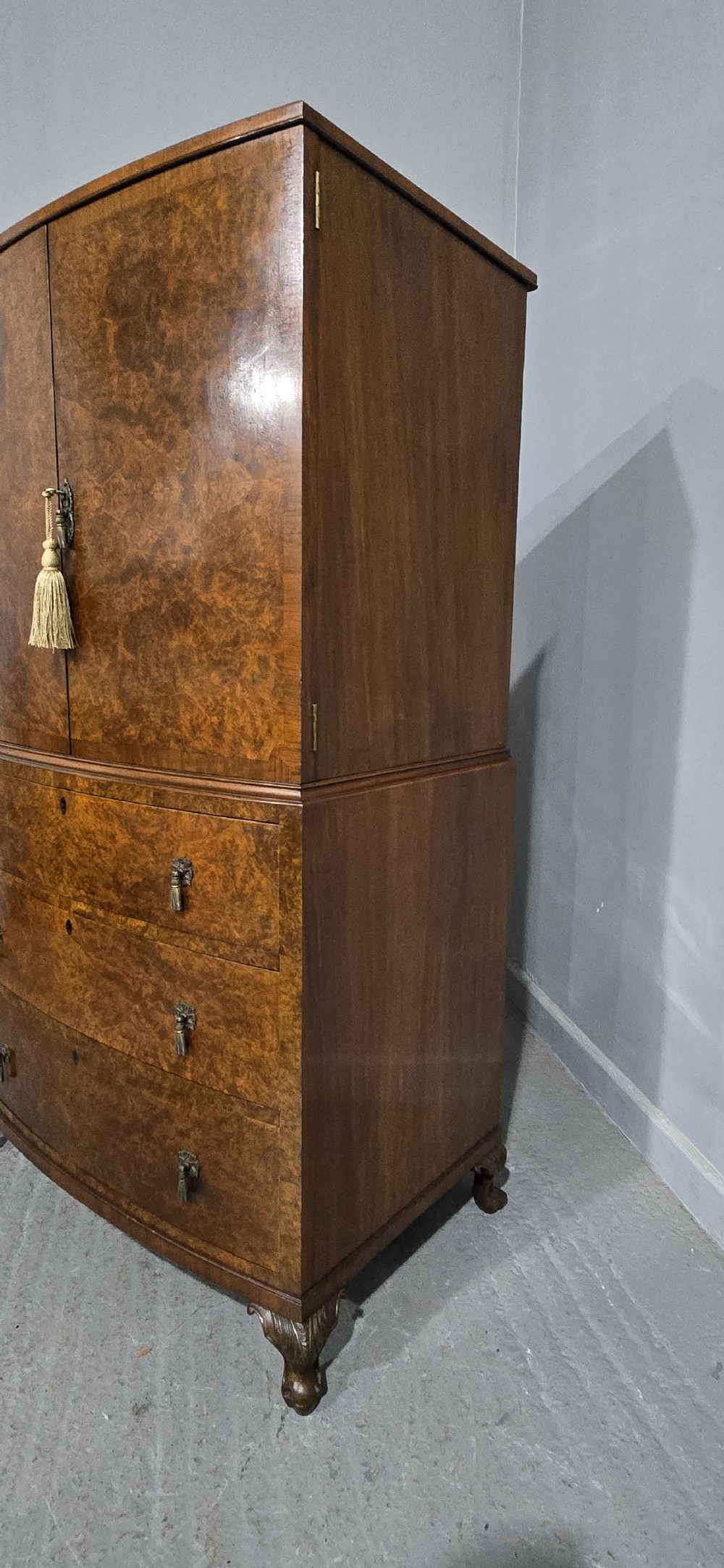 Super Quality Burr Walnut Linen Press of Small Proportions View VII