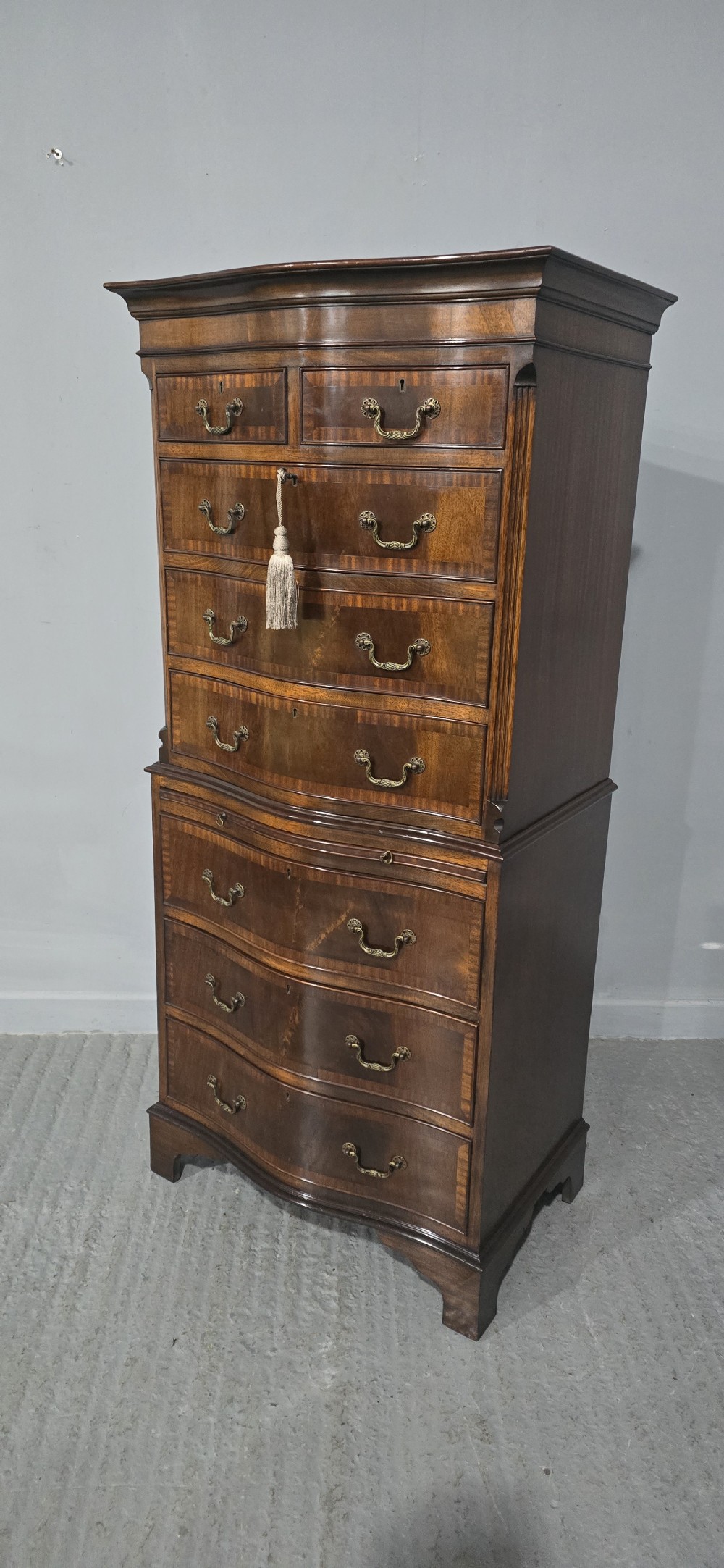 Super Mahogany Serpentine Chest on Chest of Drawers View II