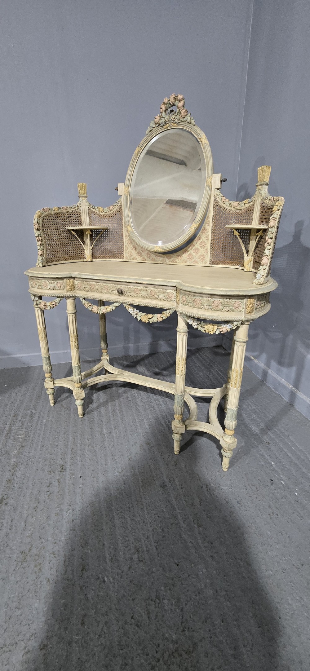 Super French Painted Bergere Dressing Table View II